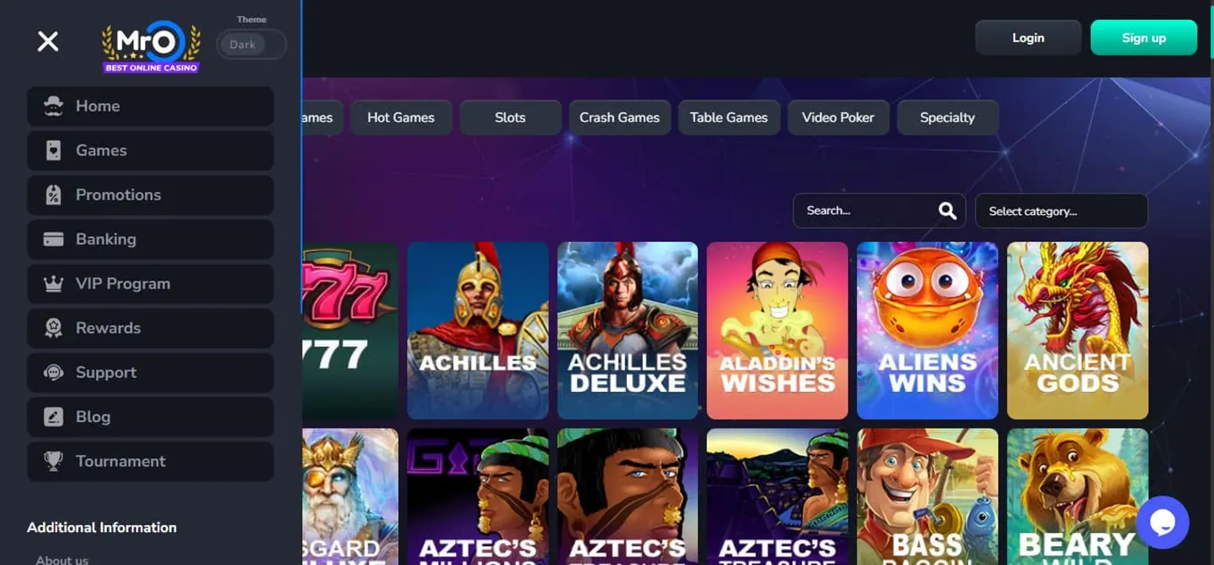 Mr o casino games menu